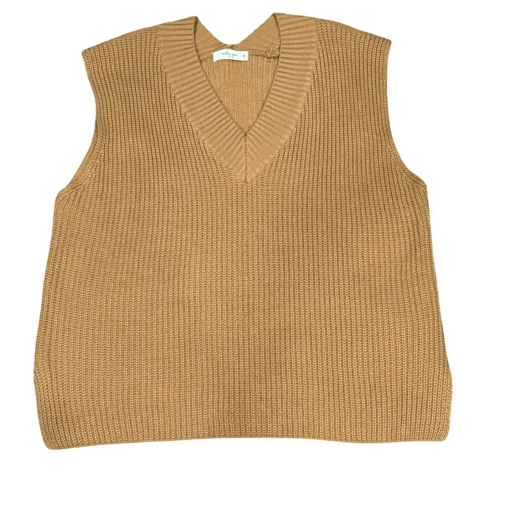 Molly Green Sleeveless Knit Sweater‎ Vest – Women’s M – Camel Tan